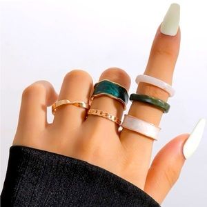 6-piece Adjustable Marble and Gold Ring Set